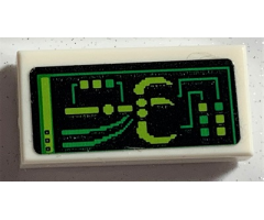 Tile 1 x 2 with Black Screen with Bright Green and Lime Grabber Controls Pattern (Sticker) - Set 70631