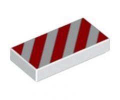 Tile 1 x 2 with Red and White Danger Stripes Pattern