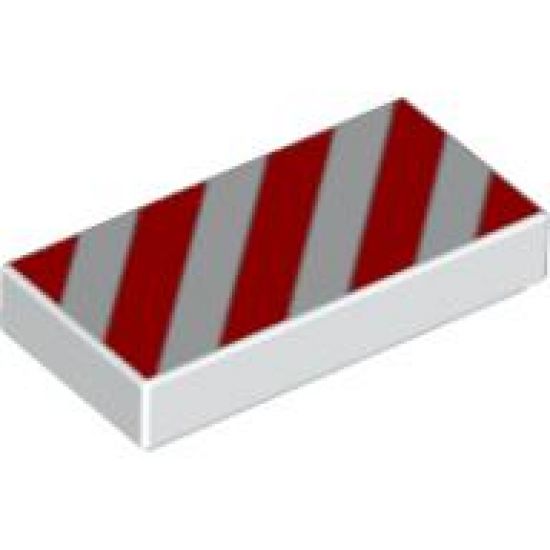 Tile 1 x 2 with Red and White Danger Stripes Pattern