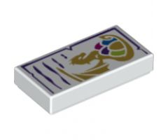 Tile 1 x 2 with Dark Purple Markings and Gold Dragon Holding 5 Colored Eggs Pattern