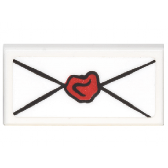 Tile 1 x 2 with Envelope with Red Wax Seal  Pattern (Sticker) - Set 76060