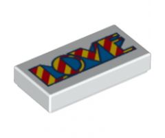 Tile 1 x 2 with Yellow, Red and Blue 'LOVE' Pattern