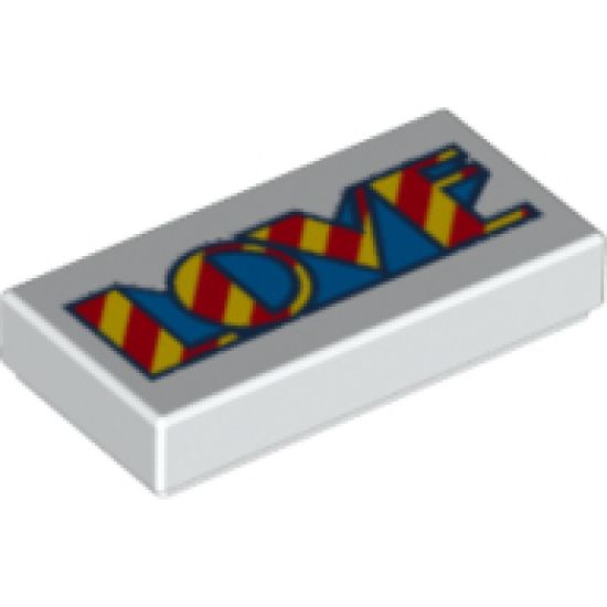 Tile 1 x 2 with Yellow, Red and Blue 'LOVE' Pattern