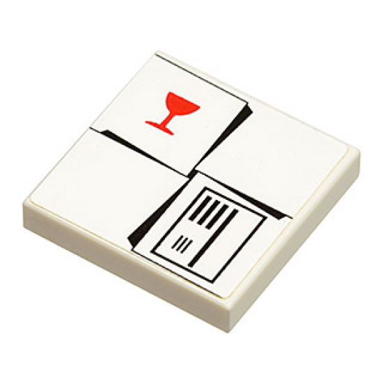 Tile 2 x 2 with Parcel White with Red Fragile Goblet Pattern (Sticker) - Set 7734