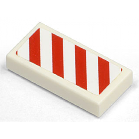 Tile 1 x 2 with Diagonal Stripes Red Right Pattern (Sticker) - Set 7635