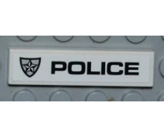 Tile 1 x 4 with Police Silver Star Badge and Black 'POLICE' on White Background Pattern Model Right Side (Sticker) - Set 8186