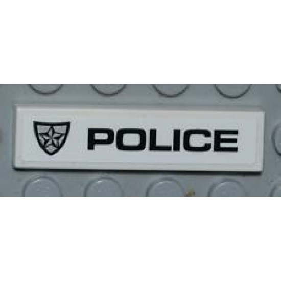 Tile 1 x 4 with Police Silver Star Badge and Black 'POLICE' on White Background Pattern Model Right Side (Sticker) - Set 8186