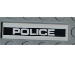 Tile 1 x 4 with White 'POLICE' on Black Background Pattern (Sticker) - Set 8186