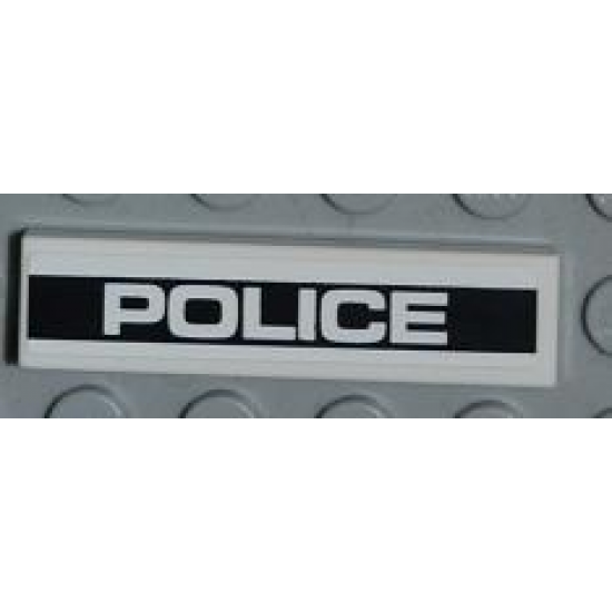 Tile 1 x 4 with White 'POLICE' on Black Background Pattern (Sticker) - Set 8186