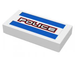 Tile 1 x 2 with Blue Lines and White 'POLICE' with Black and Red Outline Pattern (Sticker) - Set 8301