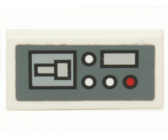 Tile 1 x 2 with Control Panel with Red and White Buttons on Dark Bluish Gray Background Pattern Model Left Side (Sticker) - Set 7661