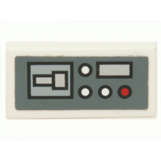 Tile 1 x 2 with Control Panel with Red and White Buttons on Dark Bluish Gray Background Pattern Model Left Side (Sticker) - Set 7661