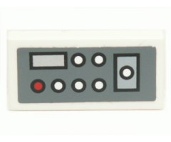 Tile 1 x 2 with Control Panel with Red and White Buttons on Dark Bluish Gray Background Pattern Model Right Side (Sticker) - Set 7661