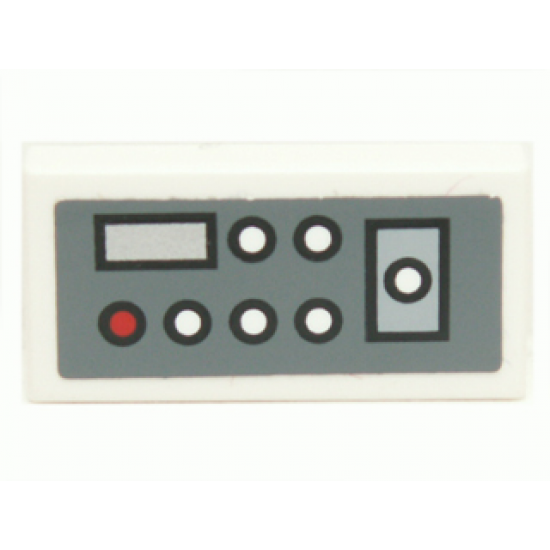 Tile 1 x 2 with Control Panel with Red and White Buttons on Dark Bluish Gray Background Pattern Model Right Side (Sticker) - Set 7661