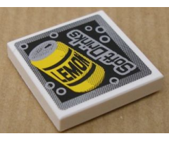 Tile 2 x 2 with 'LEMON' on Yellow Can and 'Soft Drinks' Pattern (Sticker) - Set 8154