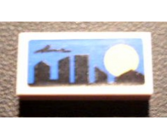 Tile 1 x 2 with Skyline and Sunset on Blue Background Pattern (Sticker) - Set 8404