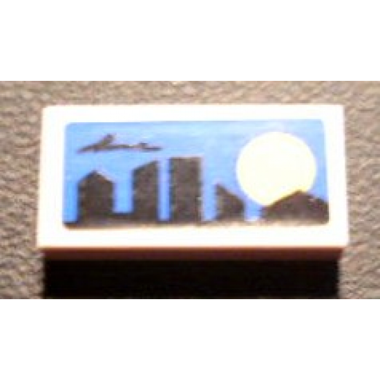 Tile 1 x 2 with Skyline and Sunset on Blue Background Pattern (Sticker) - Set 8404