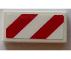 Tile 1 x 2 with Red and White Danger Stripes (Two Red Stripes) Pattern Model Left Side (Sticker) - Set 60073