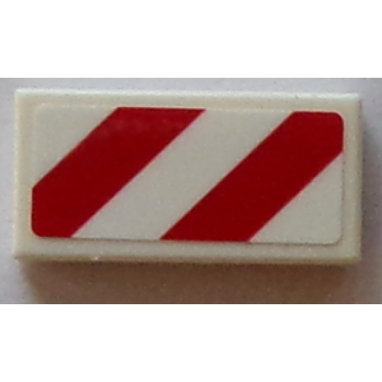 Tile 1 x 2 with Red and White Danger Stripes (Two Red Stripes) Pattern Model Left Side (Sticker) - Set 60073