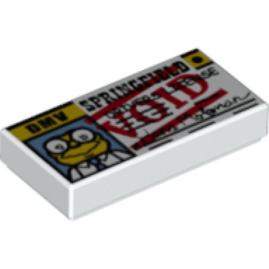 Tile 1 x 2 with Simpsons Hans Moleman 'SPRINGFIELD DRIVERS LICENSE' with Red 'VOID' Pattern