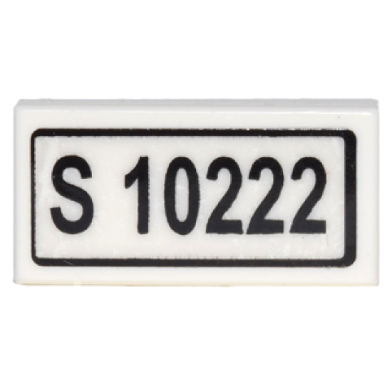 Tile 1 x 2 with 'S 10222' Pattern (Sticker) - Set 10222