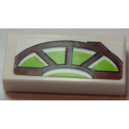 Tile 1 x 2 with Dark Red and Lime Quadrant Control Panels Pattern (Sticker) - Set 75021