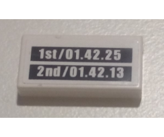Tile 1 x 2 with Lap Times '1st/01.42.25' and '2nd/01.42.13' Pattern (Sticker) - Set 8673