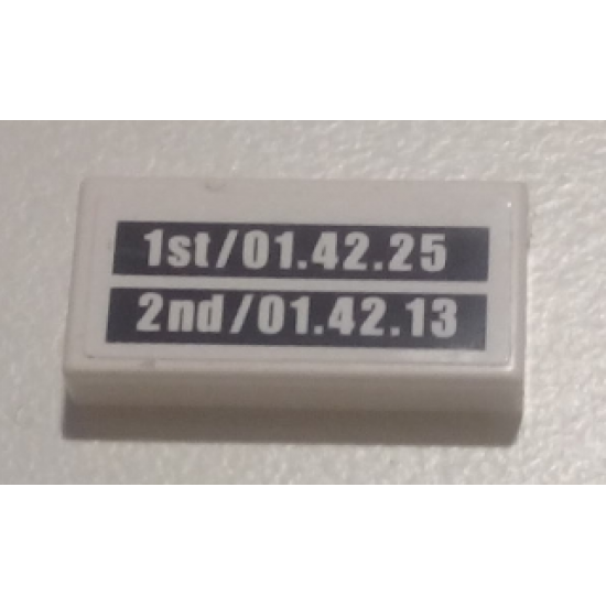 Tile 1 x 2 with Lap Times '1st/01.42.25' and '2nd/01.42.13' Pattern (Sticker) - Set 8673