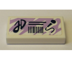 Tile 1 x 2 with Medium Lavender Swirl Background and Black 'JD', Barcode and Microphone Pattern (Sticker) - Set 41342