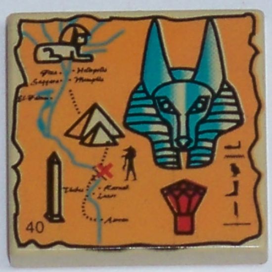 Tile 2 x 2 with Map Orange and Hieroglyphs, 40 Pattern
