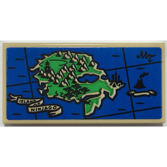 Tile 2 x 4 with Map Island with Mountains, 'MT', Volcano and 'ISLAND OF NINJAGO' Pattern (Sticker) - Set 70657