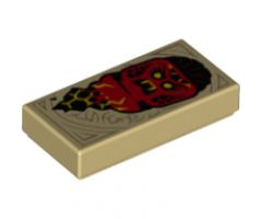 Tile 1 x 2 with Dark Tan Markings and Red Monster Minifigure Head with Yellow Eyes and Fangs Pattern (Nexo Knights Book of Fear)