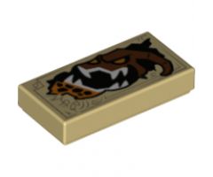 Tile 1 x 2 with Dark Tan Markings and Reddish Brown Monster Head with White Sharp Teeth and Orange Eyes Pattern (Nexo Knights Book of Destruction)
