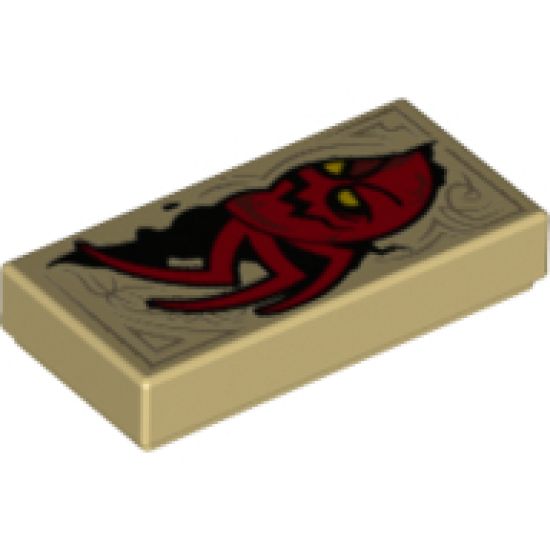 Tile 1 x 2 with Dark Tan Markings and Red Spider Monster with Yellow Eyes Pattern (Nexo Knights Book of Revenge)