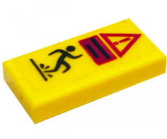 Tile 1 x 2 with Warning Triangle Symbol with Exclamation Mark, Lines and Person Slipping in Water Pattern (Sticker) - Set 41318