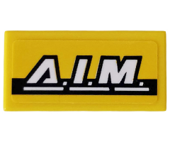 Tile 1 x 2 with White 'A.I.M.' and Black Stripe on Yellow Background Pattern (Sticker) - Set 76142