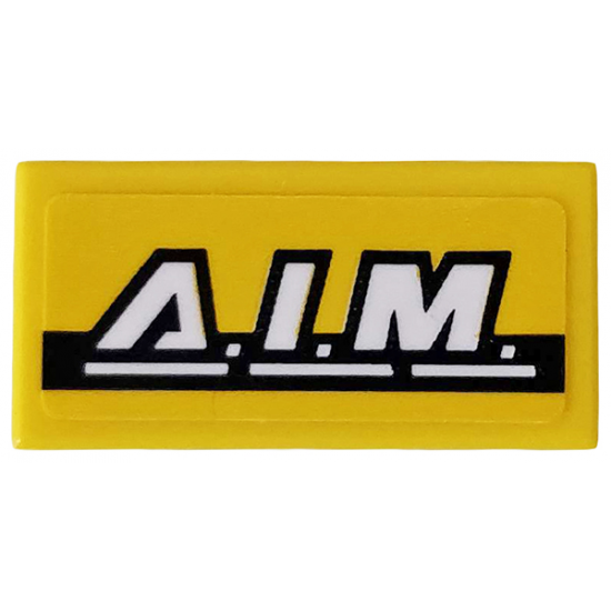 Tile 1 x 2 with White 'A.I.M.' and Black Stripe on Yellow Background Pattern (Sticker) - Set 76142