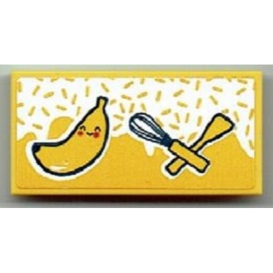 Tile 2 x 4 with Spatula, Whisk and Banana Pattern (Sticker) - Set 41393