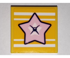 Tile 2 x 2 with Bright Pink Star and White Stripes Pattern (Sticker) - Set 41338