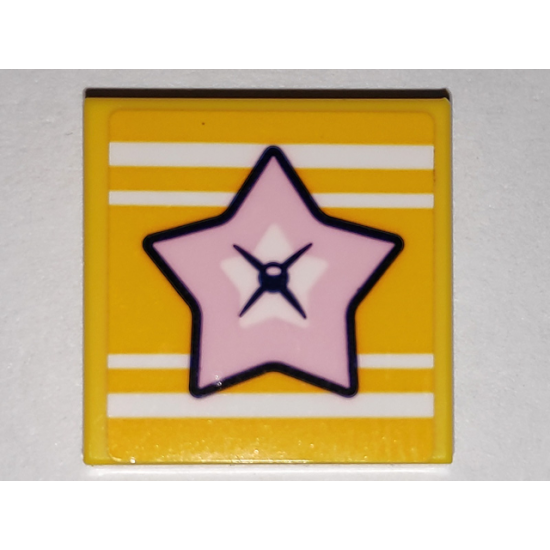 Tile 2 x 2 with Bright Pink Star and White Stripes Pattern (Sticker) - Set 41338