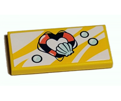 Tile 2 x 4 with Heart-Shaped Life Preserver, Light Aqua Shell and Bubbles Pattern (Sticker) - Set 41380