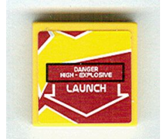 Tile 2 x 2 with 'DANGER HIGH-EXPLOSIVE' and 'LAUNCH' on Dark Red and Yellow Background Pattern (Sticker) - Set 8113