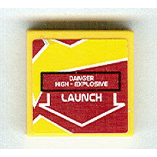 Tile 2 x 2 with 'DANGER HIGH-EXPLOSIVE' and 'LAUNCH' on Dark Red and Yellow Background Pattern (Sticker) - Set 8113