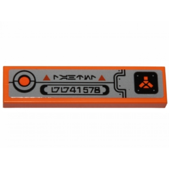Tile 1 x 4 with Orange Circle, Triangles and SW Alien Language and '41578' Control Panel Pattern (Sticker) - Set 75141