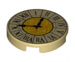 Tile, Round 2 x 2 with Bottom Stud Holder with Clock with Roman Numerals Ornate Pattern