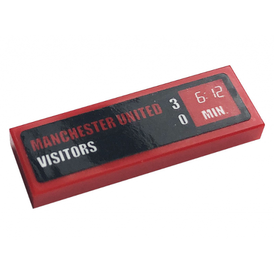 Tile 1 x 3 with 'MANCHESTER UNITED 3', 'VISITORS 0' and Clock with '6:12 MIN' Pattern (Sticker) - Set 10272