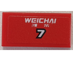 Tile 1 x 2 with White 'WEICHAI' and Number 7 with Black Border on Red Background Pattern (Sticker) - Set 75879