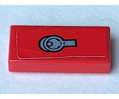 Tile 1 x 2 with Silver Ring Latch on Red Background Pattern (Sticker) - Set 8156