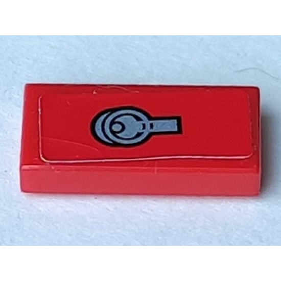 Tile 1 x 2 with Silver Ring Latch on Red Background Pattern (Sticker) - Set 8156