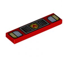 Tile 1 x 4 with Headlights and Silver Grille with Fire Logo Badge Pattern